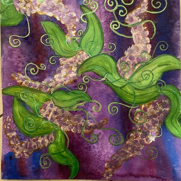 Unframed Original Art Lilac Fantasy Watercolour & Acrylic Painting Floral Art - Picture 3 of 5